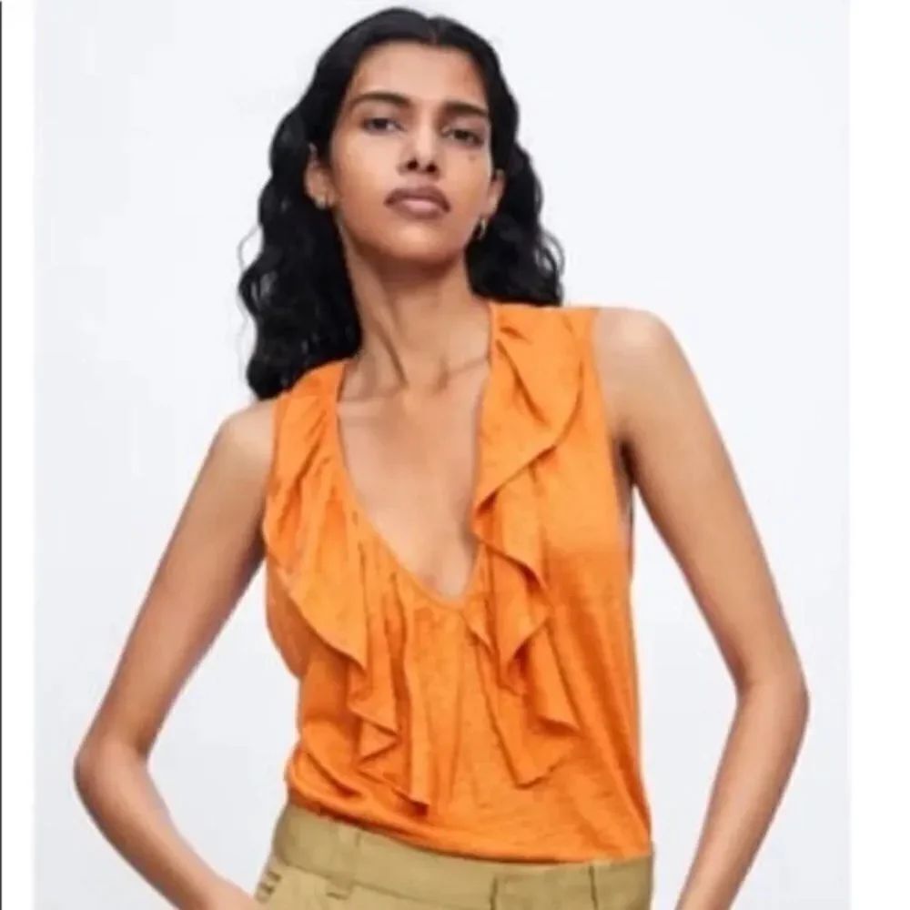 ✨ Zara Linen Sleeveless Ruffle V Neck top✨